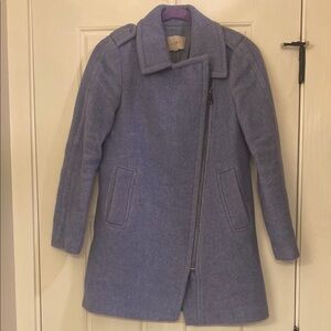 LOFT Women's Blue Wool Coat with Unique Zipper Detail